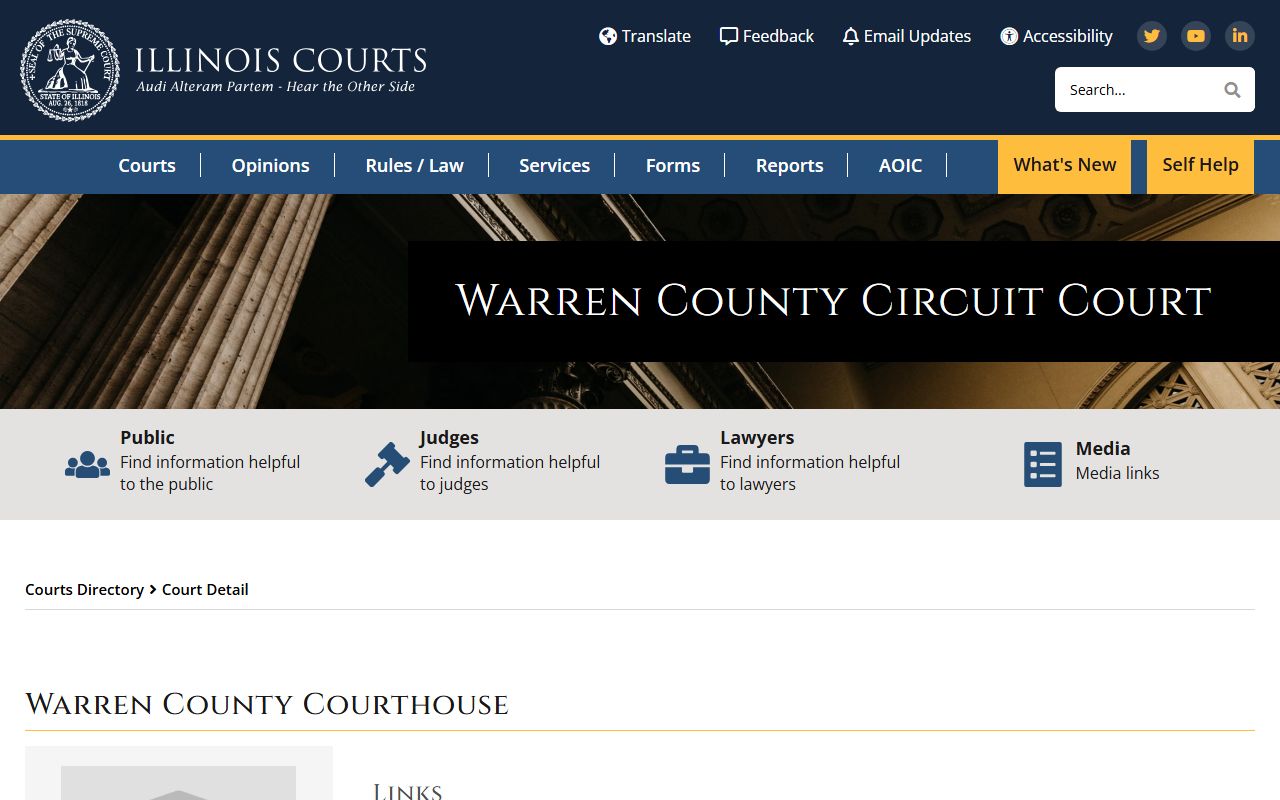 Illinois Courts directory entry for Warren County Courthouse