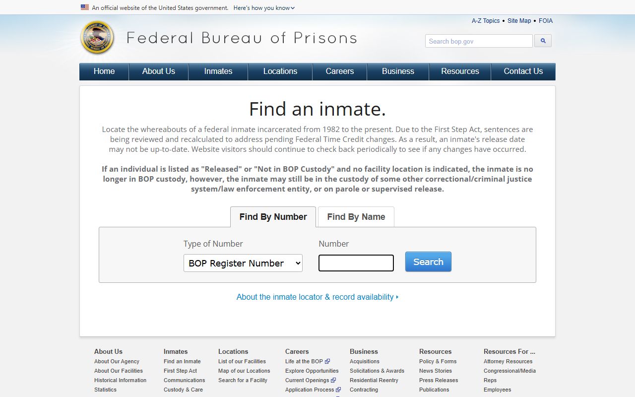 Warren County federal inmate search fallback through the BOP locator