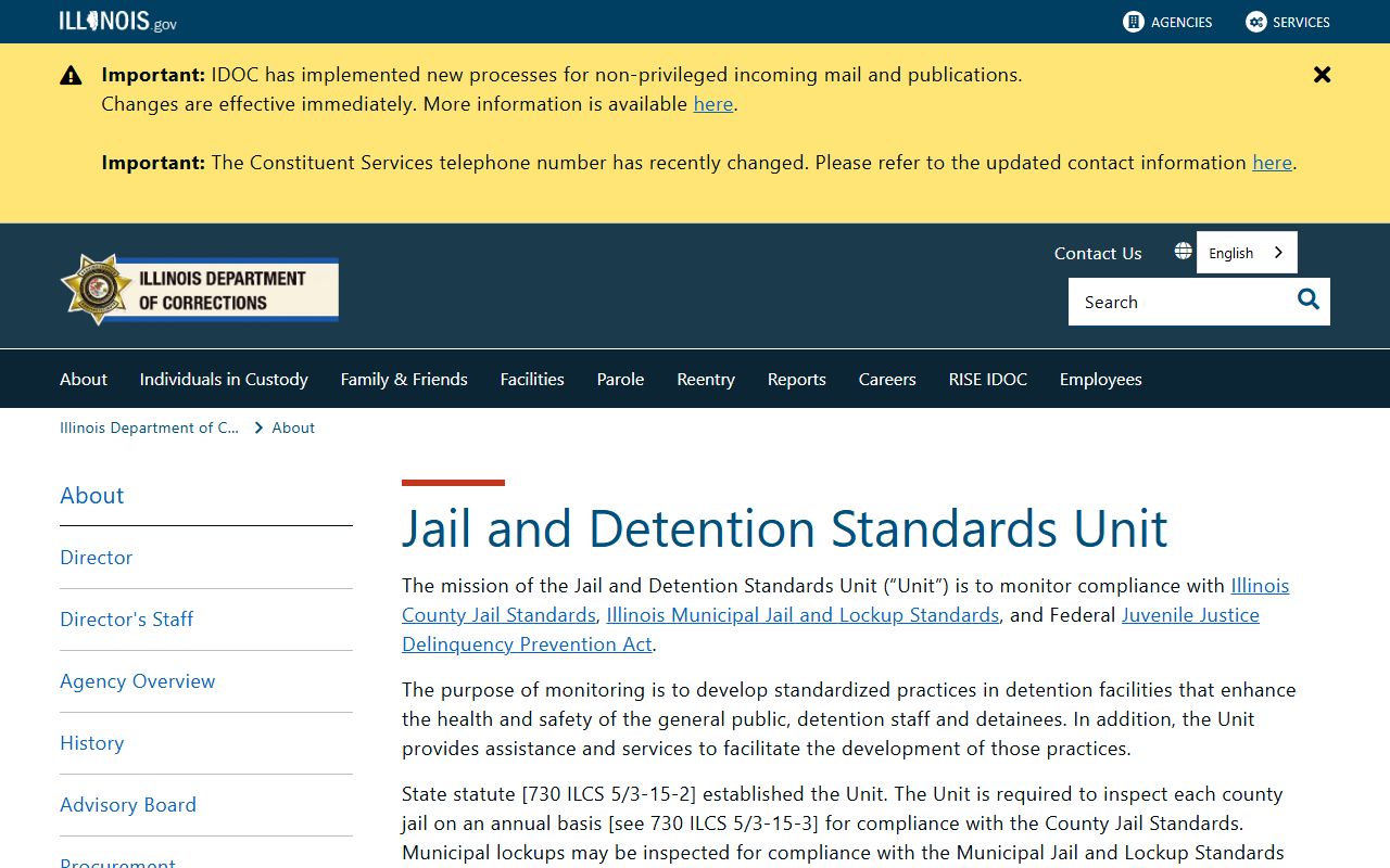 Warren County inmate population oversight through IDOC Jail and Detention Standards