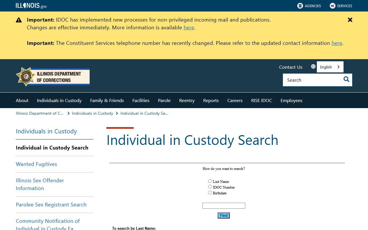 Warren County inmate lookup through the Illinois DOC search for sentenced prisoners