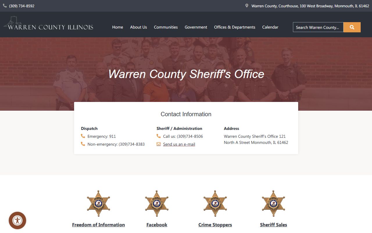 Warren County inmate search contact and FOIA information on the sheriff page